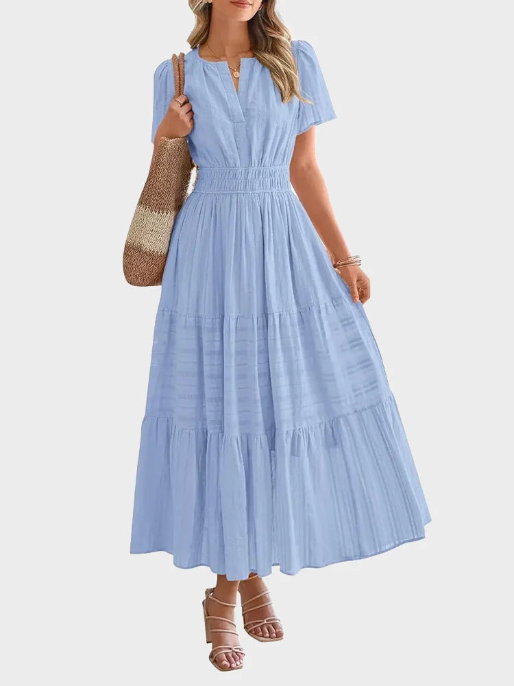 Robe longue décontractée manches courtes avec poches