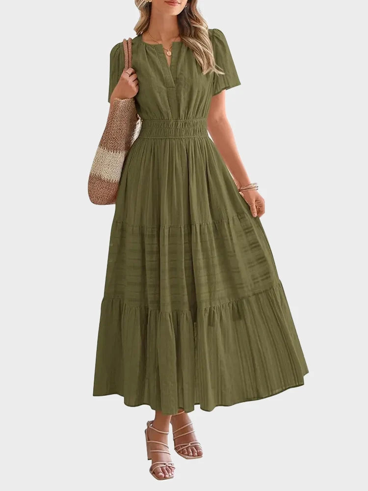 Robe longue décontractée manches courtes avec poches