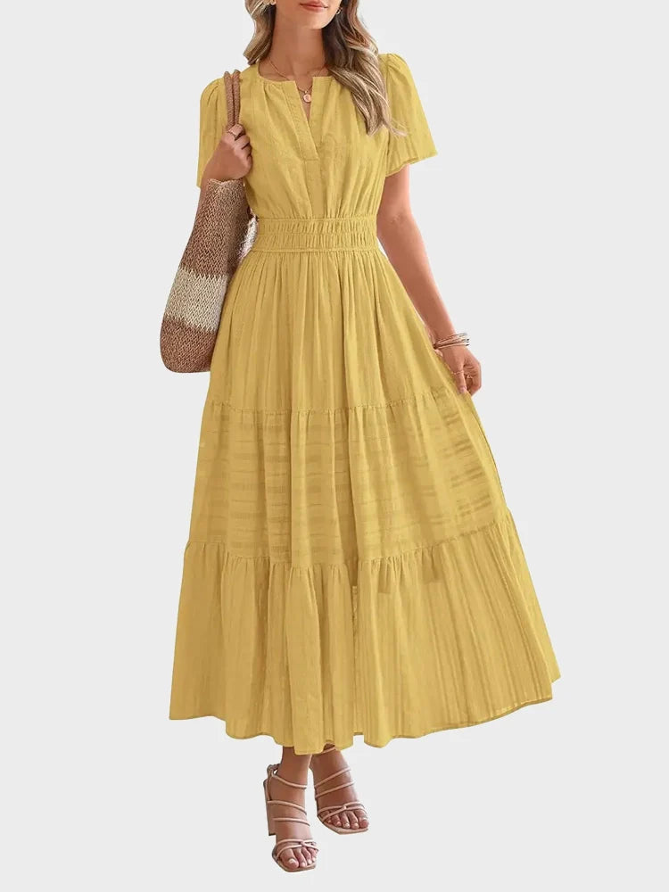 Robe longue décontractée manches courtes avec poches