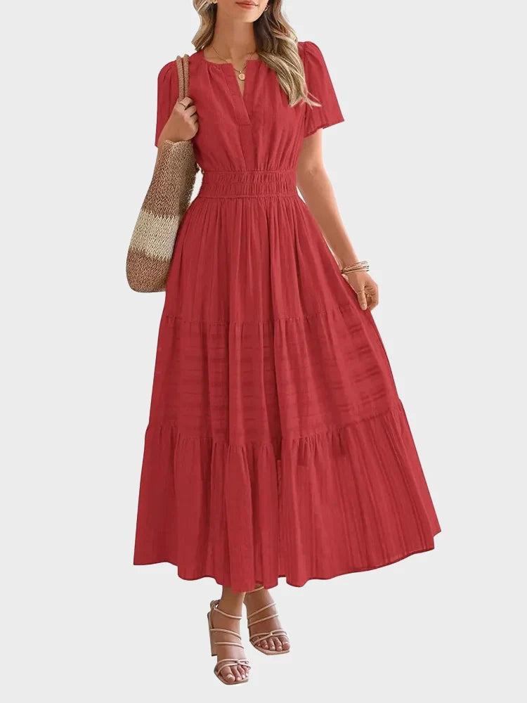 Robe longue décontractée manches courtes avec poches