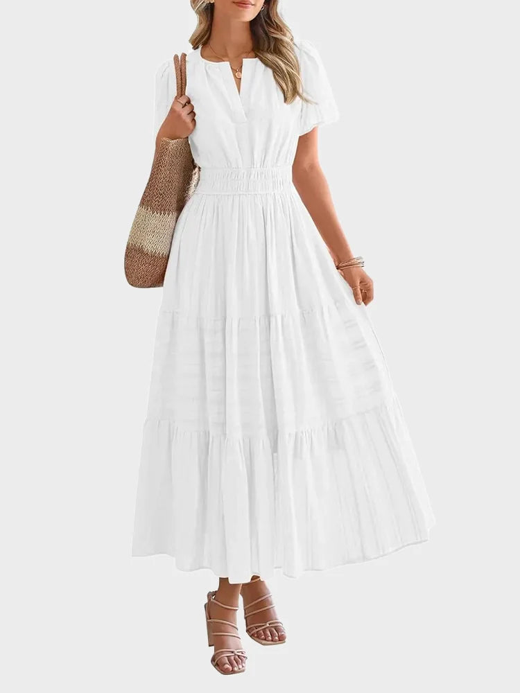 Robe longue décontractée manches courtes avec poches