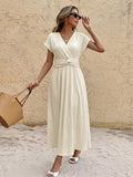 Robe longue col V manches courtes