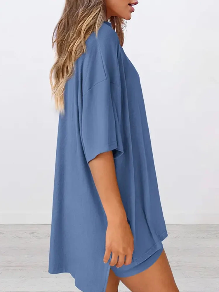 Ensemble 2 pièces oversize – top col rond et bas à fentes