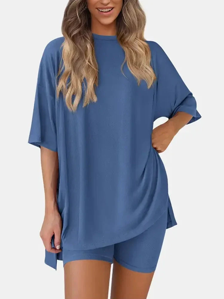 Ensemble 2 pièces oversize – top col rond et bas à fentes