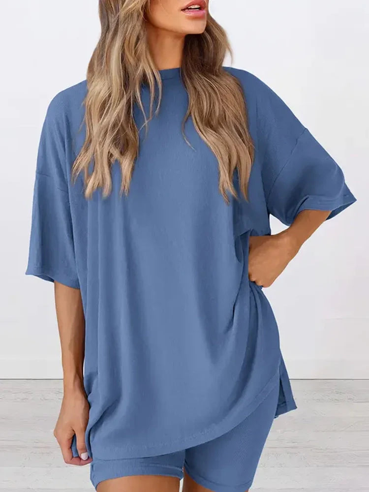 Ensemble 2 pièces oversize – top col rond et bas à fentes