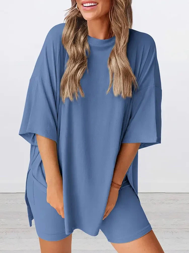 Ensemble 2 pièces oversize – top col rond et bas à fentes