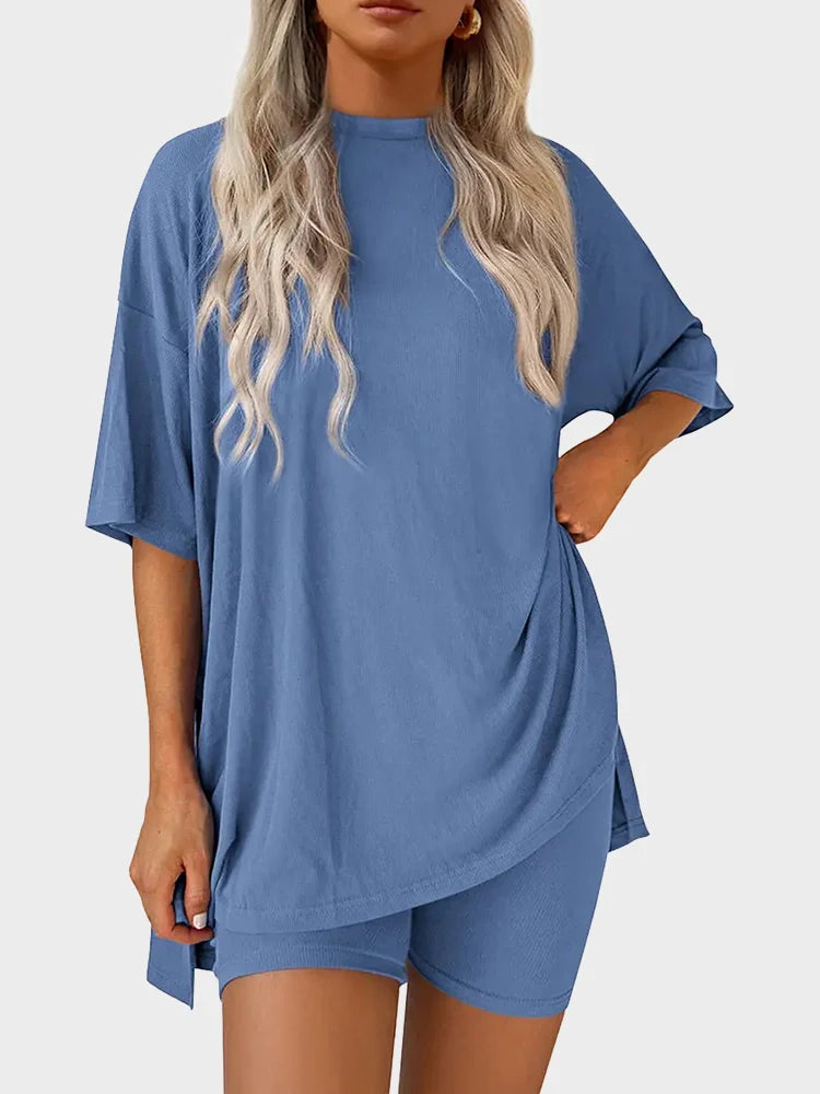 Ensemble 2 pièces oversize – top col rond et bas à fentes