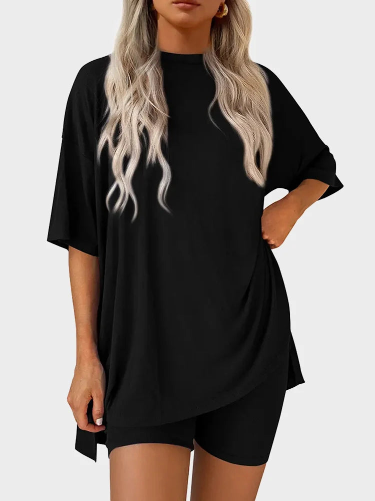 Ensemble 2 pièces oversize – top col rond et bas à fentes