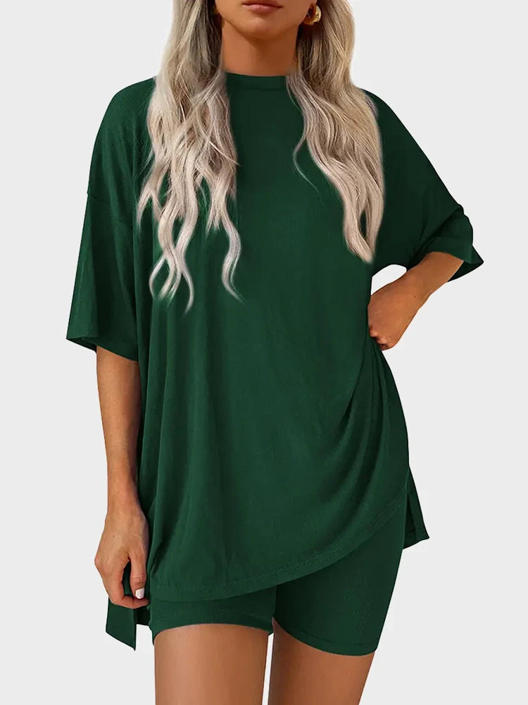 Ensemble 2 pièces oversize – top col rond et bas à fentes