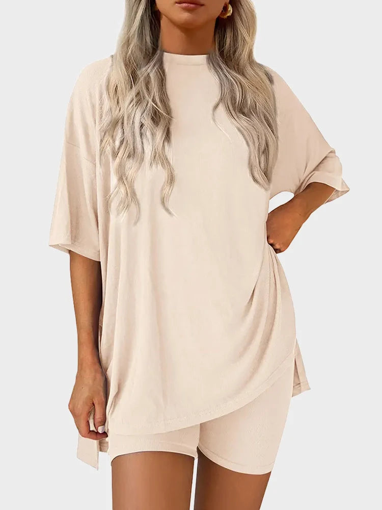 Ensemble 2 pièces oversize – top col rond et bas à fentes