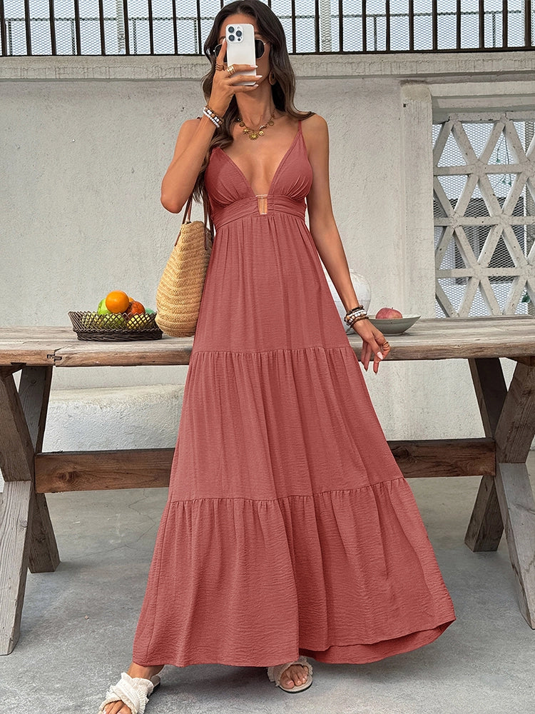 Robe longue bohème col V