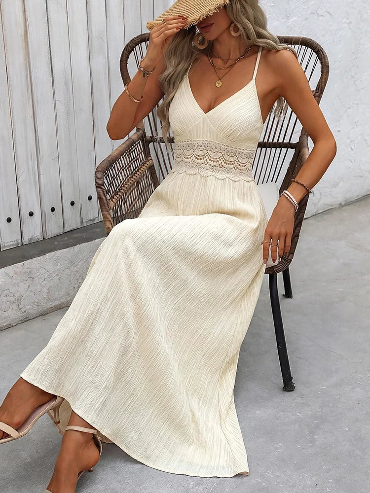Robe longue d'été unie à bretelles fines