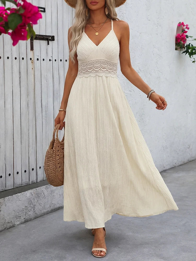 Robe longue d'été unie à bretelles fines