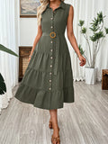 Robe chemise sans manches ceinturée