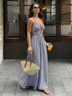 Robe longue rayée à encolure dos-nu - Maison Flavigny