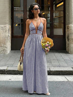 Robe longue rayée à encolure dos-nu - Maison Flavigny