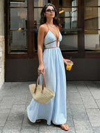 Robe longue rayée à encolure dos-nu - Maison Flavigny