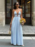 Robe longue femme à rayures et col dos-nu