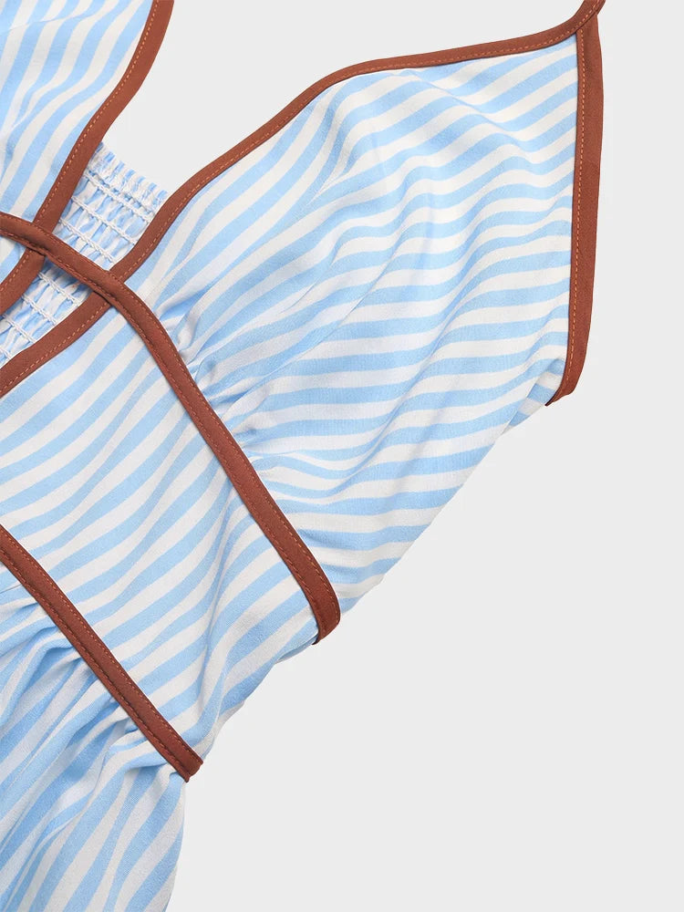 Robe longue femme à rayures et col dos-nu