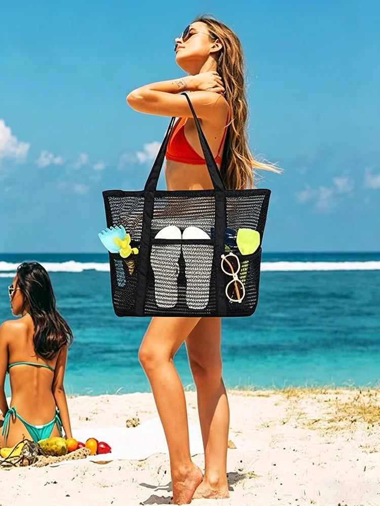 Sac de plage en filet avec fermeture zippée