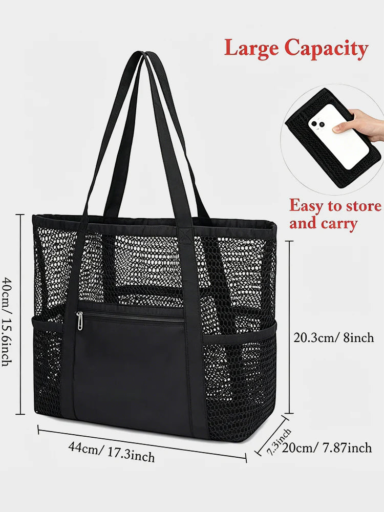 Sac de plage en filet avec fermeture zippée