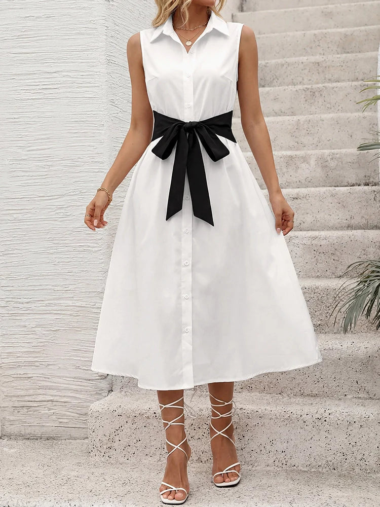 Robe chemise femme sans manches boutonnée