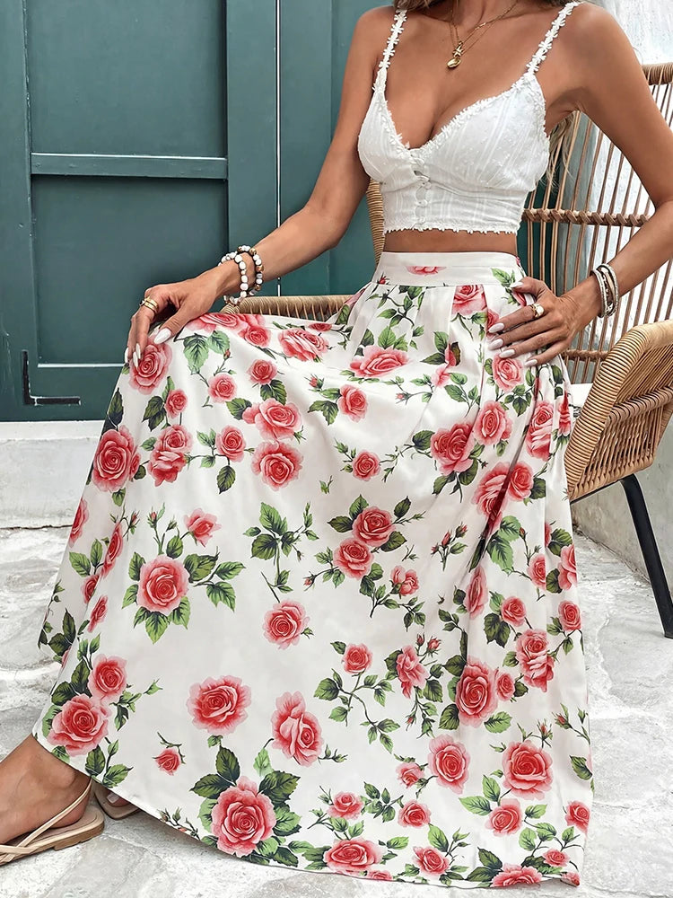 Jupe midi plissée femme en mousseline à taille élastique