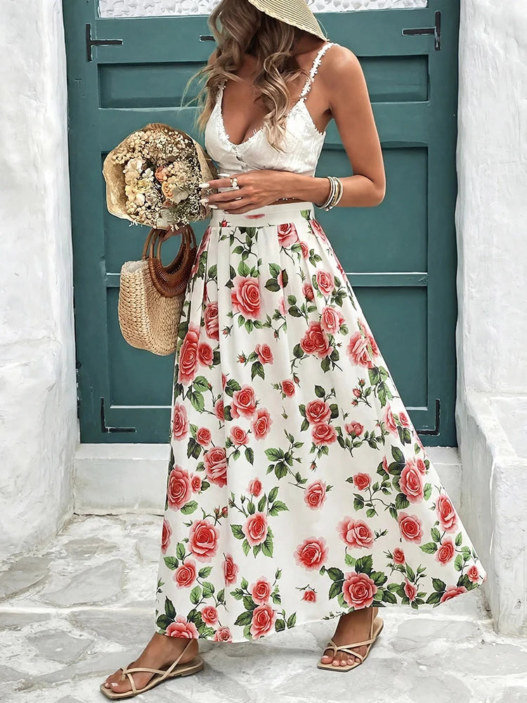 Jupe midi plissée femme en mousseline à taille élastique