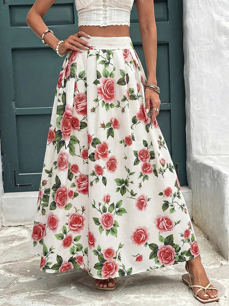 Jupe midi plissée femme en mousseline à taille élastique