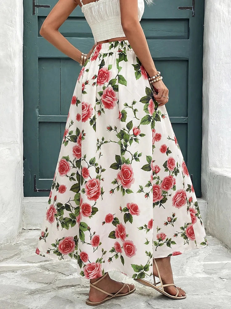 Jupe midi plissée femme en mousseline à taille élastique