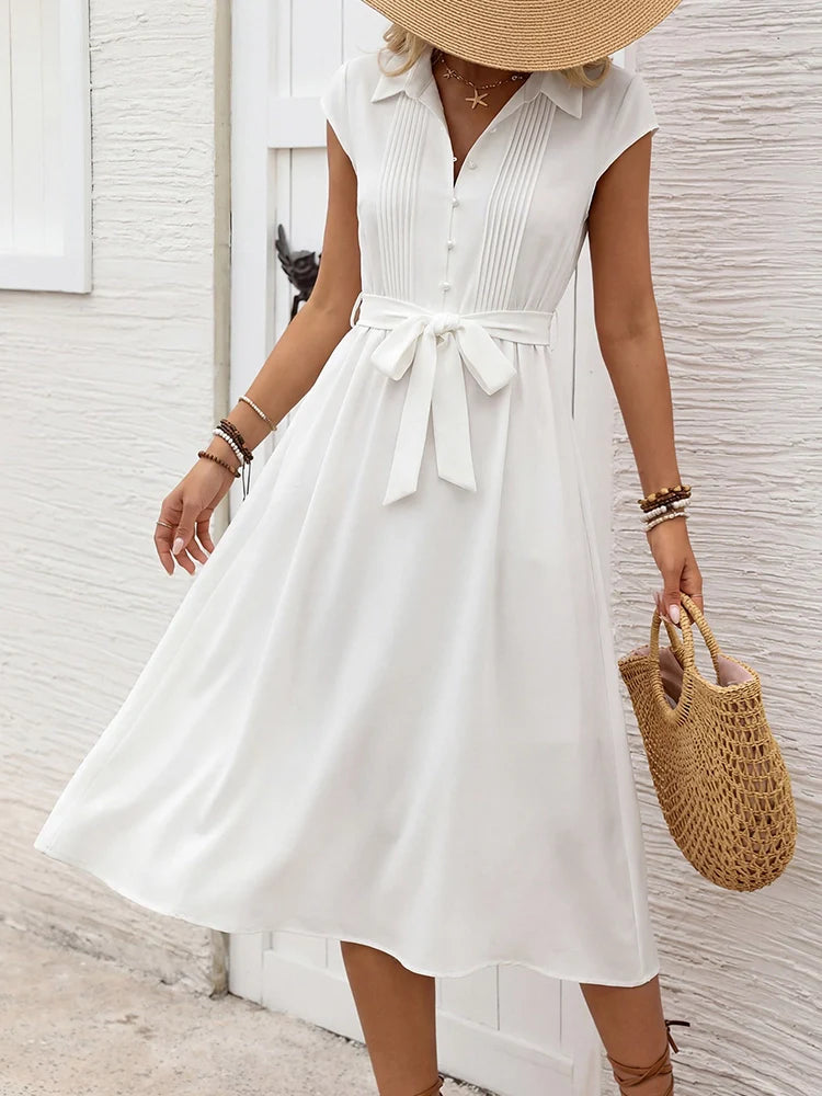 Robe chemise midi femme boutonnée à col