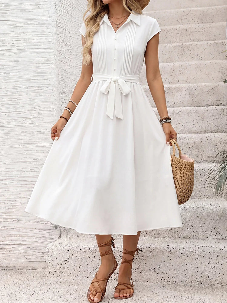 Robe chemise midi femme boutonnée à col