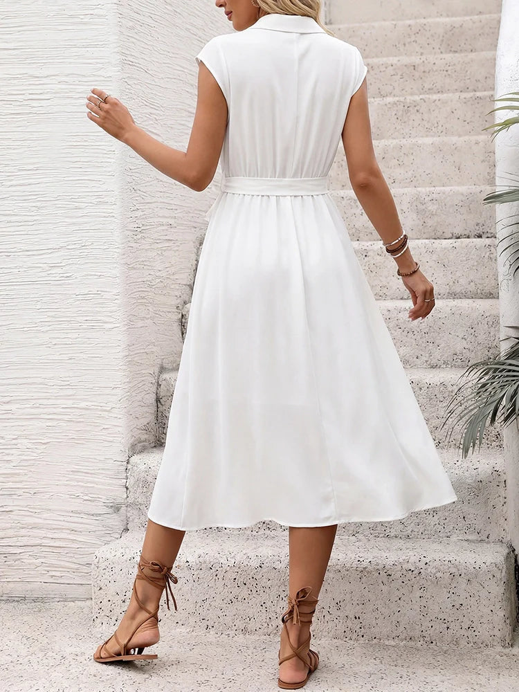 Robe chemise midi femme boutonnée à col