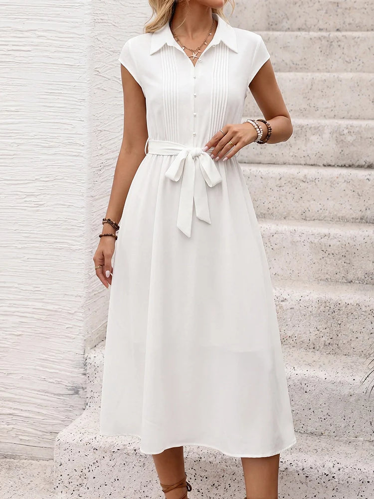 Robe chemise midi femme boutonnée à col