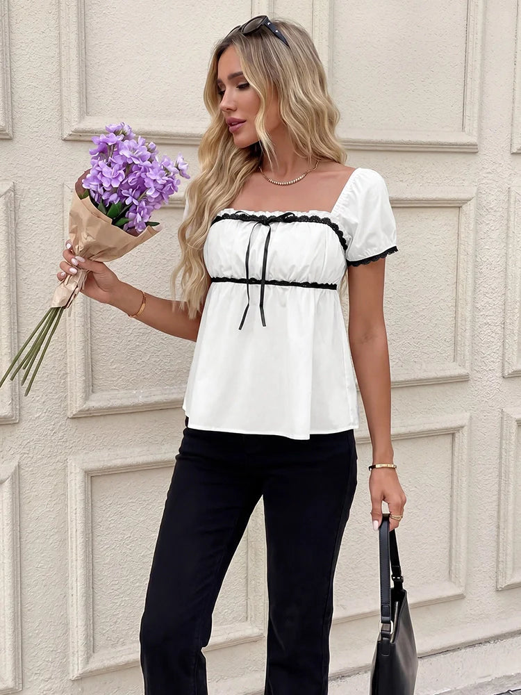 Top femme manches courtes à taille cintrée