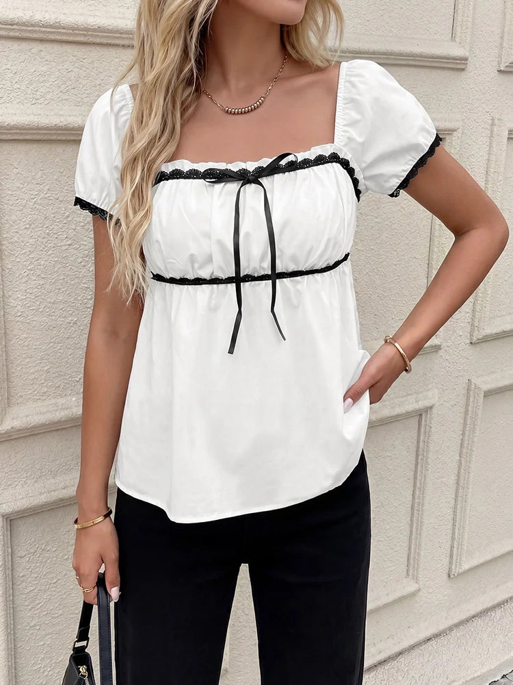 Top femme manches courtes à taille cintrée