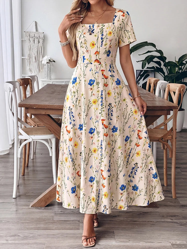 Robe midi femme à encolure carrée
