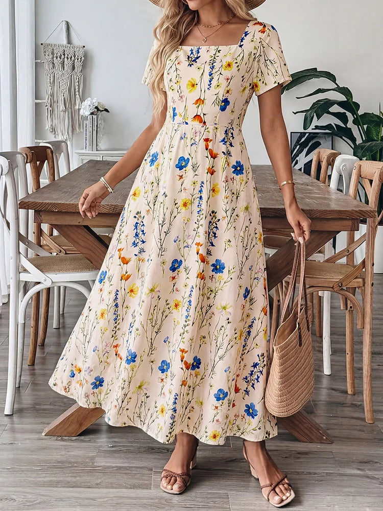 Robe midi femme à encolure carrée