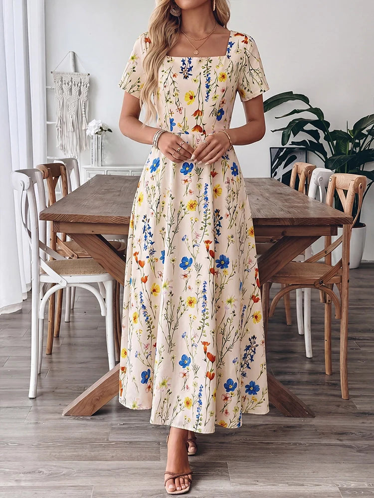 Robe midi femme à encolure carrée