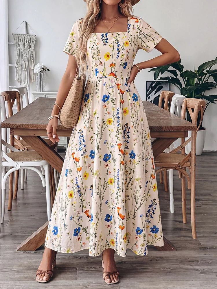 Robe midi femme à encolure carrée