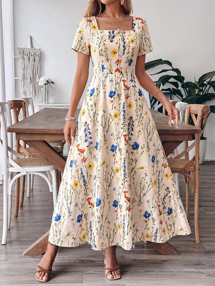 Robe midi femme à encolure carrée