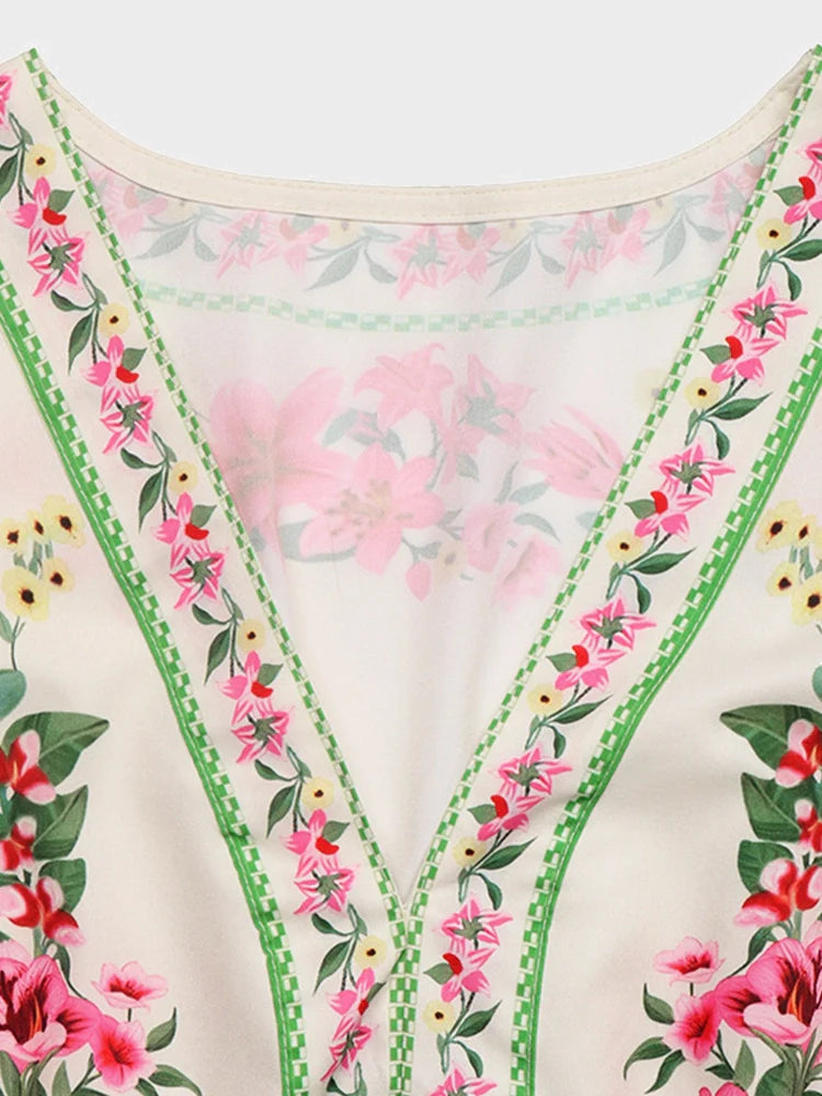 Robe midi bohème fleurie col V