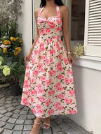 Robe midi fleurie à encolure dos-nu - Maison Flavigny