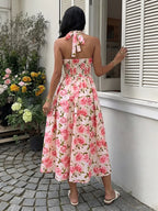 Robe midi fleurie à encolure dos-nu - Maison Flavigny