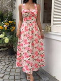 Robe midi fleurie à col licou