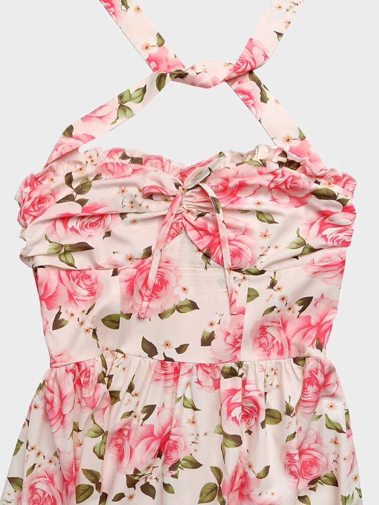 Robe midi fleurie à col licou