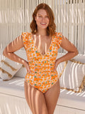 Maillot de bain 1 pièce gainant col V à volants