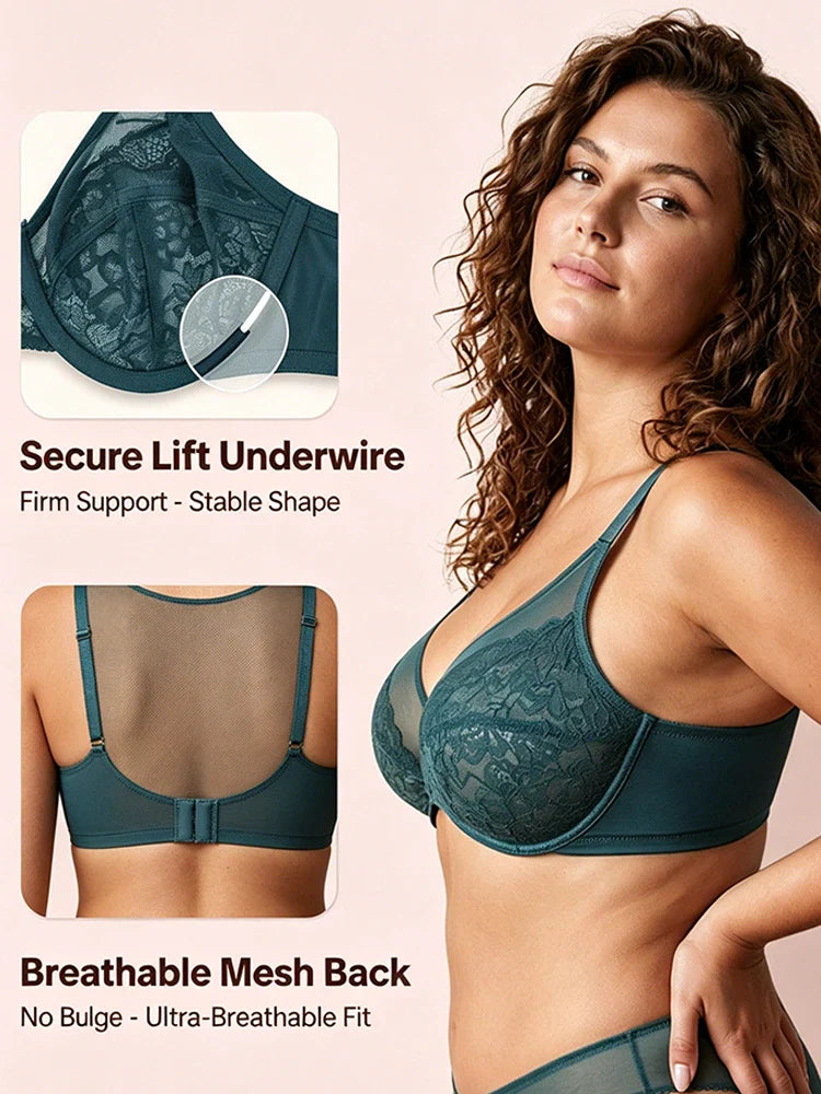 Soutien-gorge minimiseur en dentelle couvrant – maintien, galbe et effet lissant
