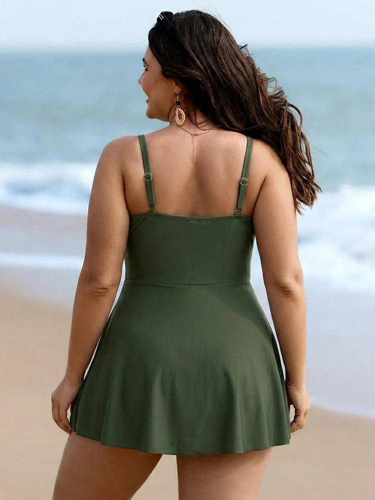 Maillot de bain robe une pièce femme – Effet ventre plat, drapé croisé devant