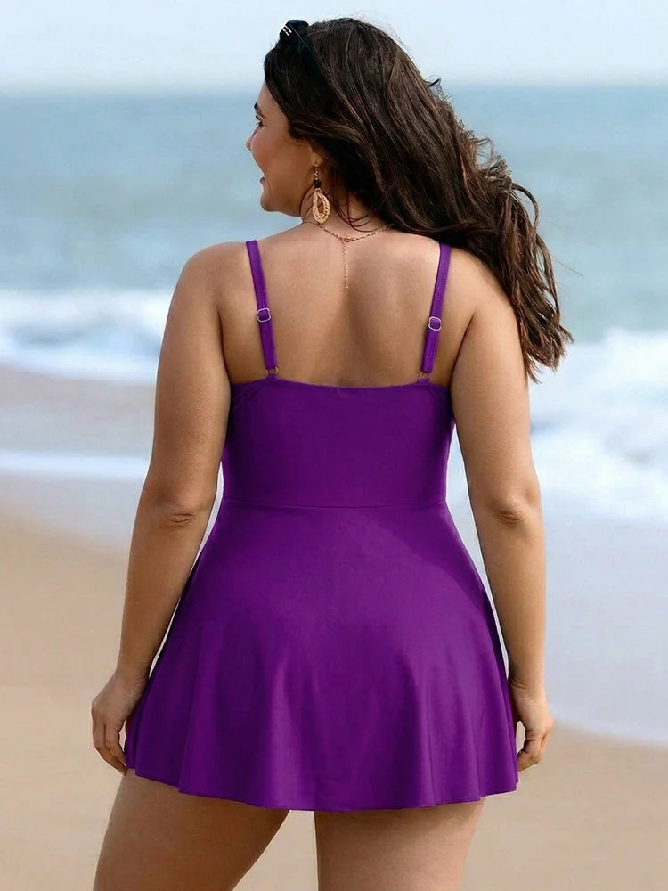Maillot de bain robe une pièce femme – Effet ventre plat, drapé croisé devant